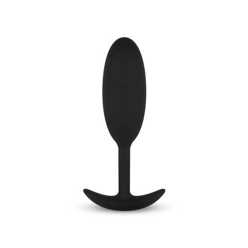 Zwarte medium buttplug van zacht siliconen met gewicht voor extra sensatie. Ideaal voor gebruik met glijmiddel.
